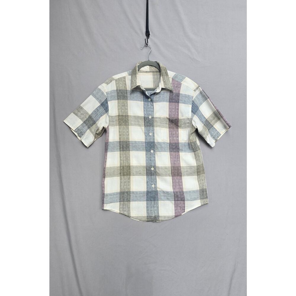 Shirt Mens Large Multicolor Plaid Short Sleeve Button Up Cotton Woven Casual